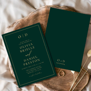 Minimalist Modern Emerald Green Gold Wedding Invitation