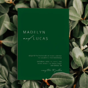 Minimalist Modern Emerald Green QR Code Wedding Invitation
