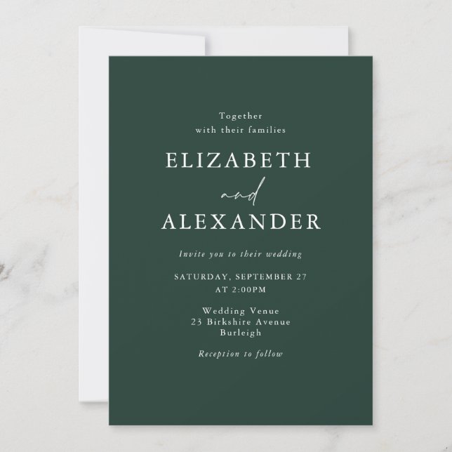 Minimalist Modern Emerald Green Wedding Invitation (Front)