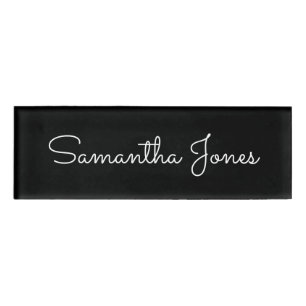 Minimalist Modern Employee Business Black Script Name Tag