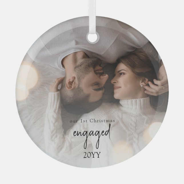Minimalist modern engaged Photo Ornament (Front)