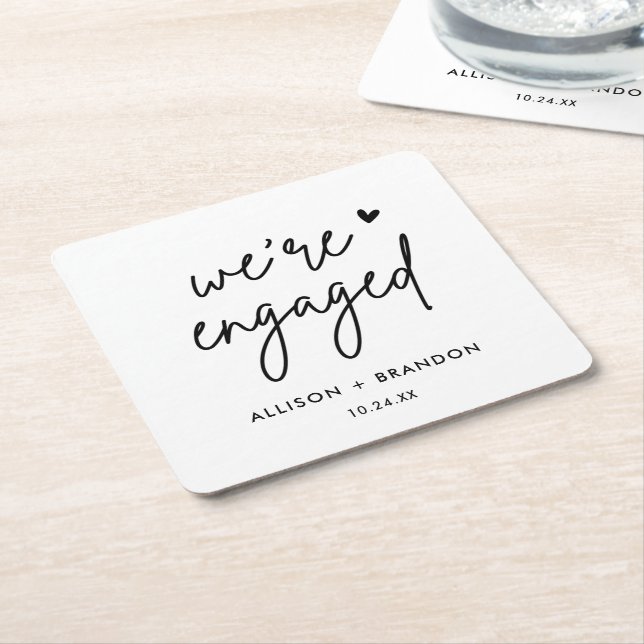 Minimalist Modern Engagement Party Engaged Square Paper Coaster (Angled)