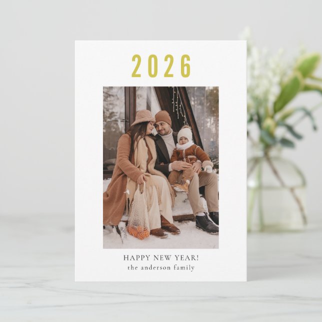 Minimalist Modern Family Happy New Year 2026 Holiday Card (Standing Front)