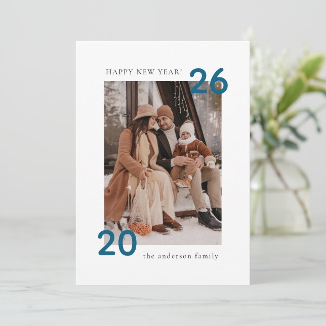 Minimalist Modern Family Happy New Year Holiday Card (Standing Front)