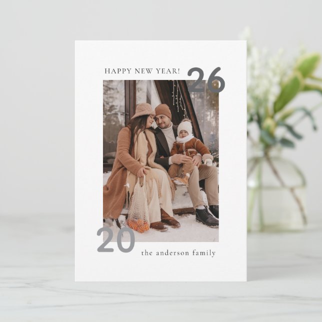 Minimalist Modern Family Happy New Year Holiday Card (Standing Front)