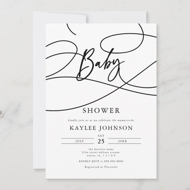 Minimalist Modern Fancy Script "Baby" Shower Invitation (Front)