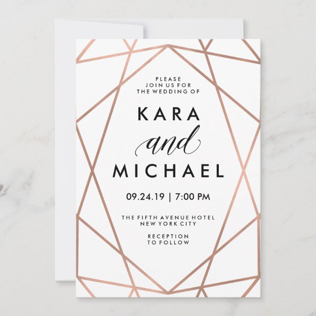 Minimalist Modern Faux Rose Gold on White Invitation (Front)