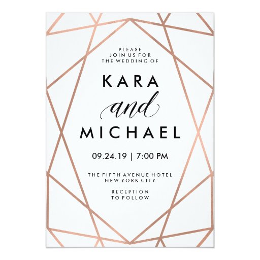 Image of Minimalist Modern Faux Rose Gold on White Invitation
