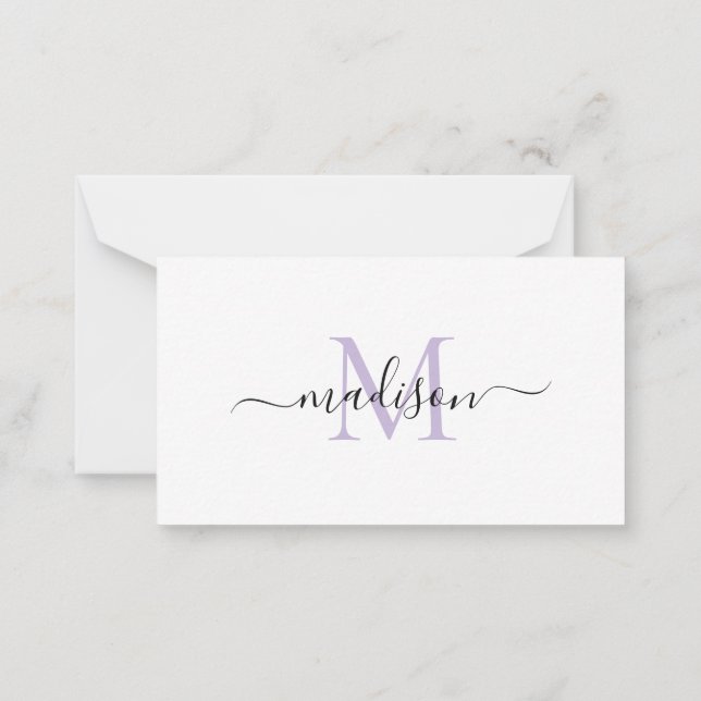 Minimalist Modern Feminine Monogram Script Purple Card (Back)