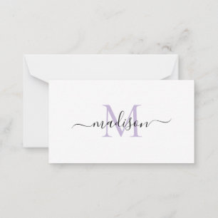 Minimalist Modern Feminine Monogram Script Purple Card