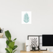 Minimalist Modern Fern Leaf Line Art in Teal Green Poster (Home Office)