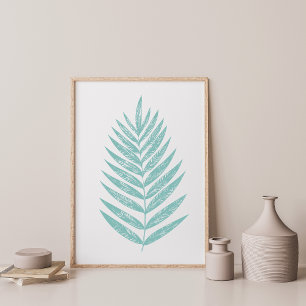 Minimalist Modern Fern Leaf Line Art in Teal Green Poster