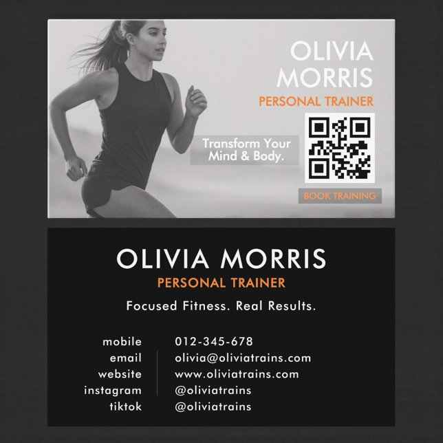 Minimalist Modern Fitness Instructor QR Code Business Card (Creator Uploaded)