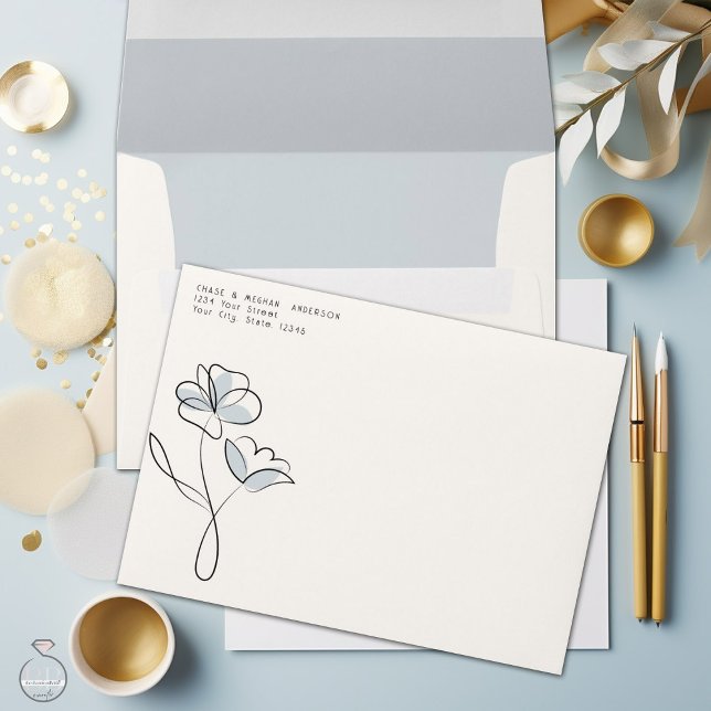 Minimalist Modern Floral Dusty Blue and Buff   Envelope (Creator Uploaded)