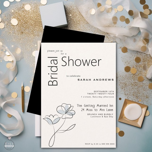 Minimalist Modern Floral Dusty Blue and Buff  Invitation (Creator Uploaded)