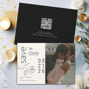 Minimalist Modern Floral Dusty Blue and Buff Invitation