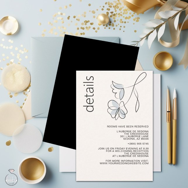 Minimalist Modern Floral Dusty Blue and Buff  RSVP Card (Creator Uploaded)