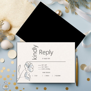 Minimalist Modern Floral Dusty Blue and Buff RSVP Card