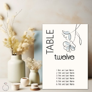 Minimalist Modern Floral Dusty Blue and Buff Table Number
