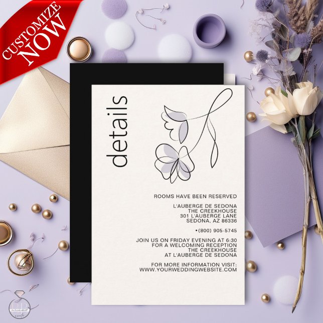 Minimalist Modern Floral Dusty Plum and Buff Enclosure Card (Easy to personalize template )