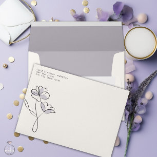 Minimalist Modern Floral Dusty Plum and Buff Envelope