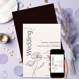 Minimalist Modern Floral Dusty Plum and Buff Invitation