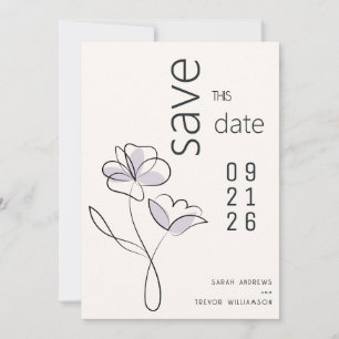 Minimalist Modern Floral Dusty Plum and Buff Invitation