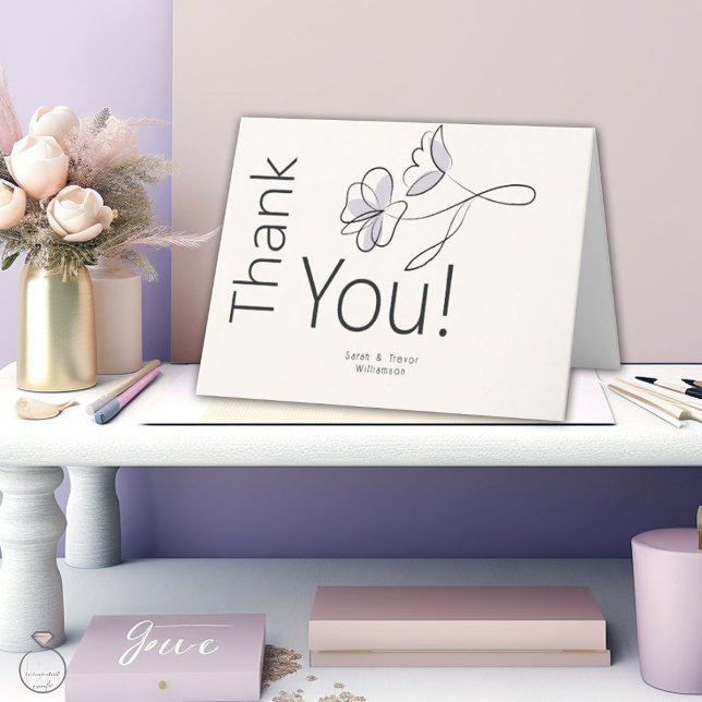 Minimalist Modern Floral Dusty Plum and Buff Thank You Card (Creator Uploaded)