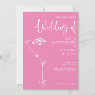 Minimalist Modern Floral Intensive Pink Wedding Invitation