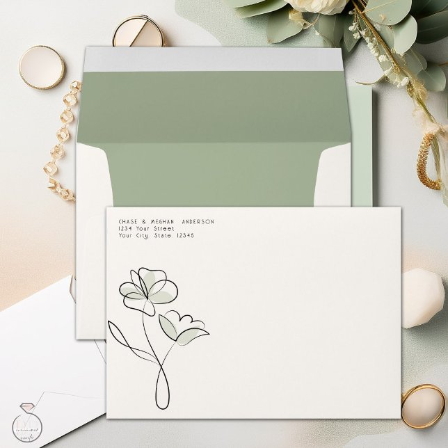 Minimalist Modern Floral Muted Sage and Buff   Envelope (Creator Uploaded)