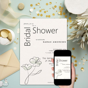 Minimalist Modern Floral Muted Sage and Buff Invitation