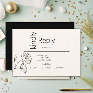 Minimalist Modern Floral Muted Sage and Buff   RSVP Card