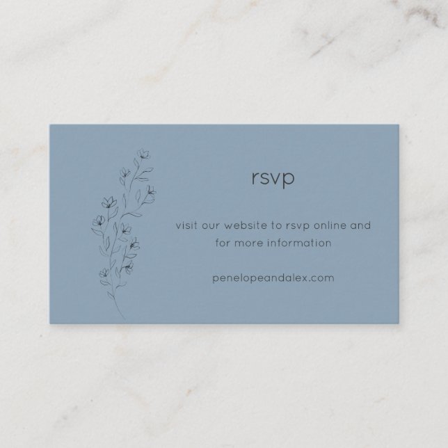 Minimalist Modern Floral Sketch Dusty Blue Wedding Enclosure Card (Front)