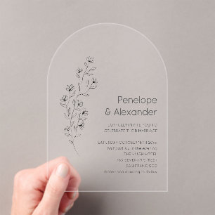 Minimalist Modern Floral Sketch Elegant Wedding Acrylic Invitations