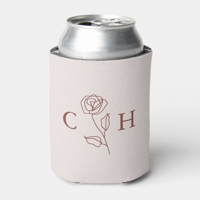 Minimalist Modern Floral Sketch Elegant Wedding  Can Cooler (Can Front)