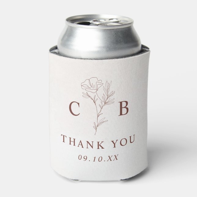 Minimalist Modern Floral Sketch Elegant Wedding Can Cooler (Can Front)
