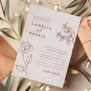 Minimalist Modern Floral Sketch Elegant Wedding  Invitation