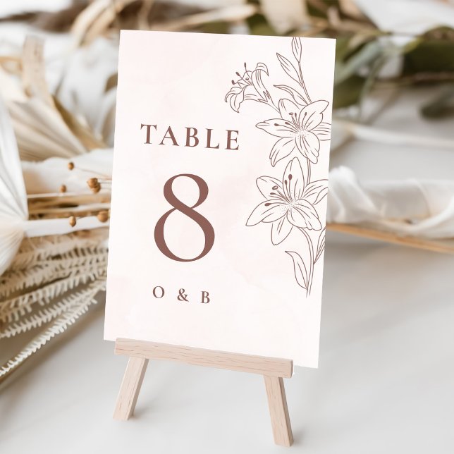 Minimalist Modern Floral Sketch Elegant Wedding Table Number (Creator Uploaded)