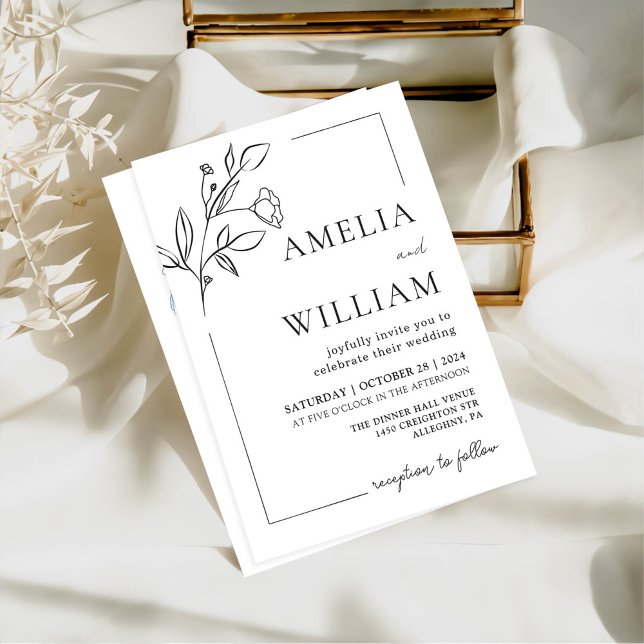 Minimalist Modern Floral Wedding Invitation (Creator Uploaded)