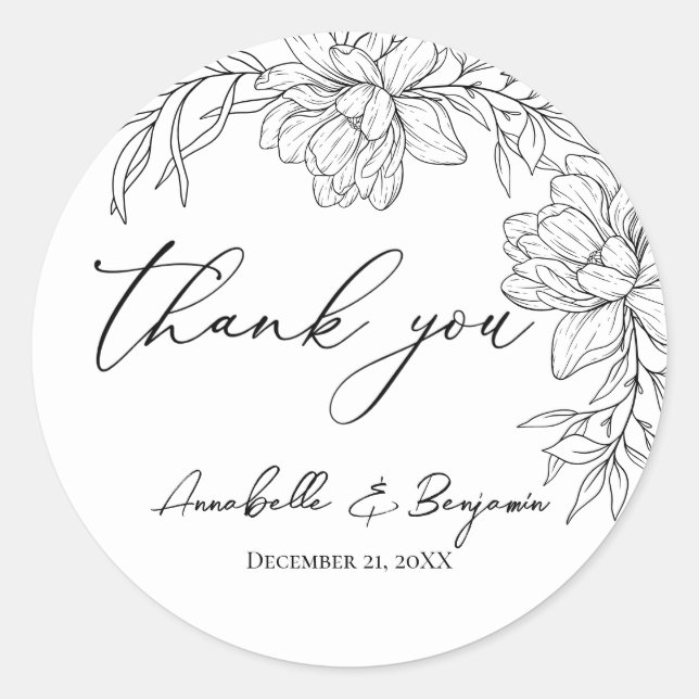 Minimalist Modern Floral Wedding Reception Classic Round Sticker (Front)