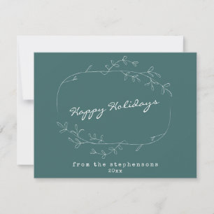 Minimalist Modern Floral Wreath Green Custom Holiday Card