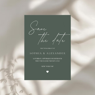 Minimalist Modern Forest Green Save the Date Invitation