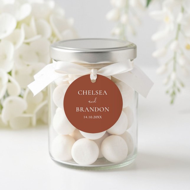 Minimalist Modern Formal Script Terracotta Wedding Classic Round Sticker (Creator Uploaded)
