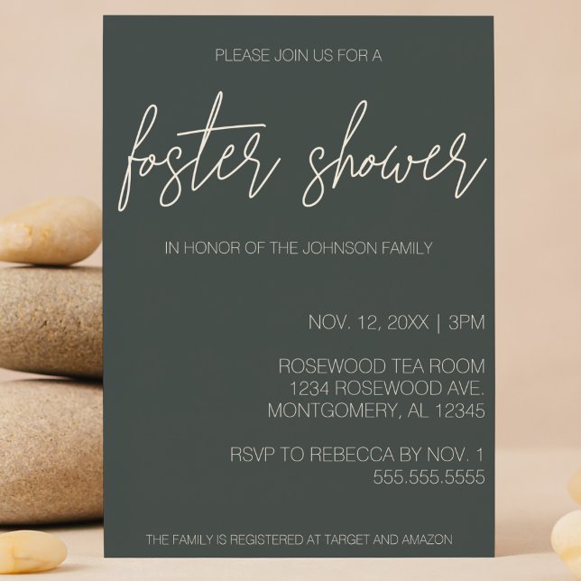 Minimalist Modern Foster Care Baby/Child Shower Invitation (minimalist modern foster care baby child shower invitation green simple classic typography )