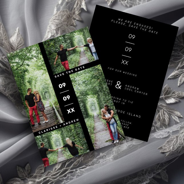 Minimalist Modern Four Photos Collage Wedding (Minimalist Modern Four Photos Collage Wedding Foil Save the Date Card with Envelope.)