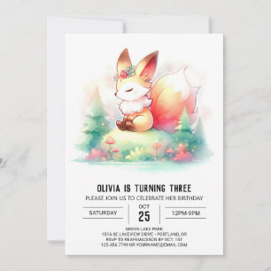 Minimalist Modern Fox Birthday digital Invitation
