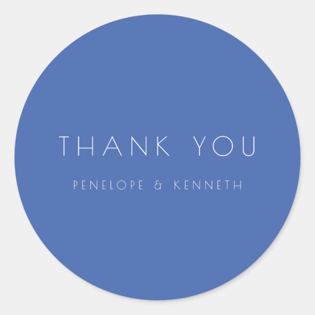 Minimalist Modern French Blue Wedding Thank You Classic Round Sticker (Front)