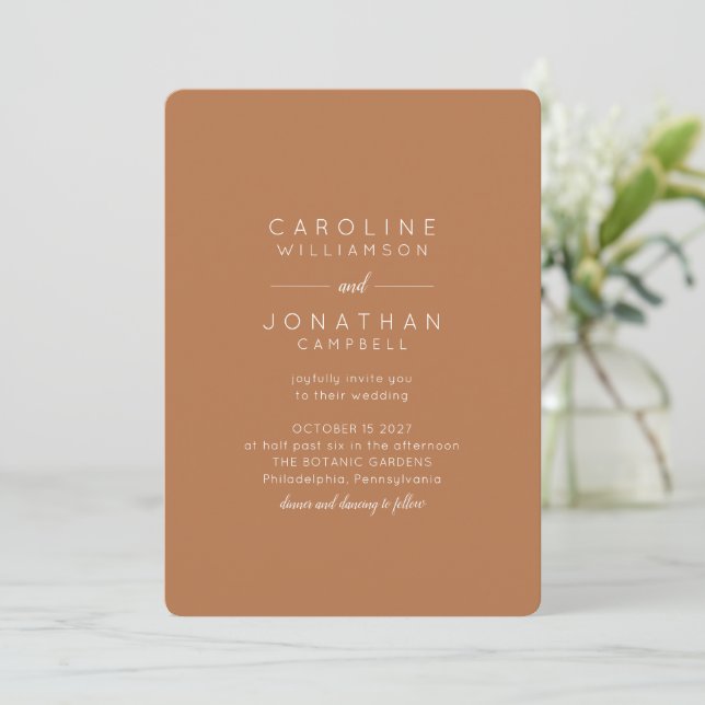 Minimalist Modern Full Name Wedding Terracotta Invitation (Standing Front)