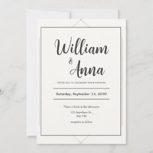 Minimalist Modern Geometric Black Frame Wedding Invitation
