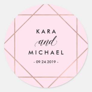Minimalist Modern Geometric Blush Pink Wedding Classic Round Sticker